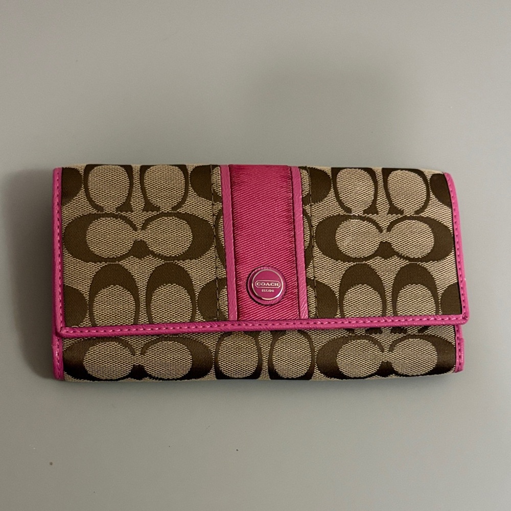 Coach Tan and Pink Signature Wallet